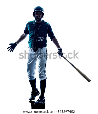 one caucasian man baseball player playing  in studio  silhouette isolated on white background