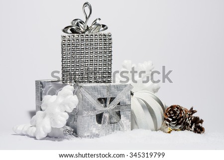 Merry Christmas trendy shinny decorations in blue color composition