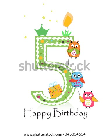 Happy fifth birthday with owls baby boy greeting card