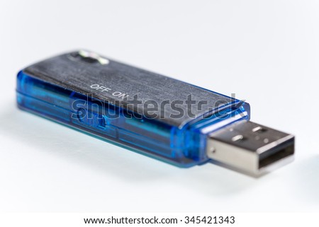Blue plastic usb flash digital voice recorder.