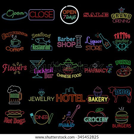 A vector illustration of icon of neon store signs