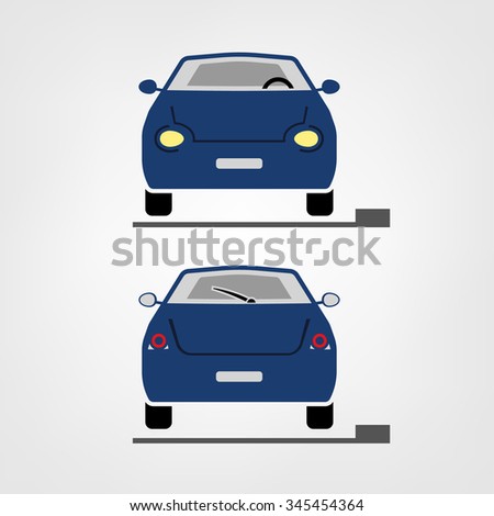 Beautiful vector illustration of car images useful for icon and logotype design on a light background. Front view and back view. Transportation automotive concept. Digital pictogram collection