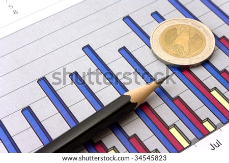 Money, pencil and coins on white background