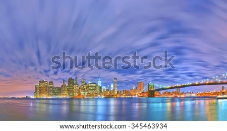 Panorama of New York City at night
