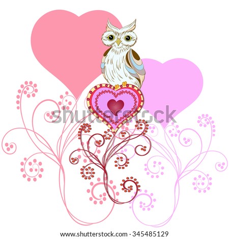 owl on a tree from heart and curls