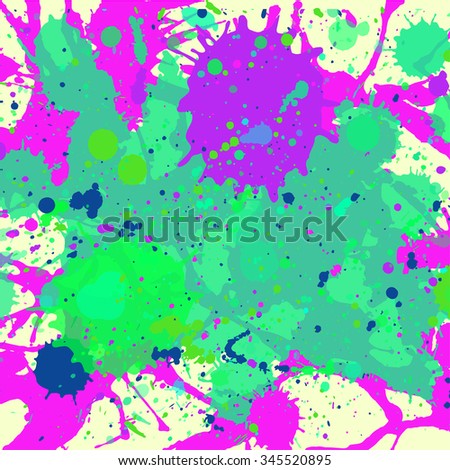 Vibrant bright green and purple watercolor paint artistic splashes background, square format.