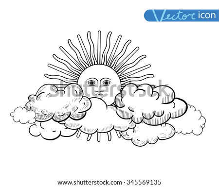 Sun with clouds Doodle Hand Drawn Collection.
