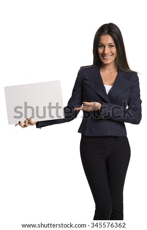 Businesswoman holding a blank card