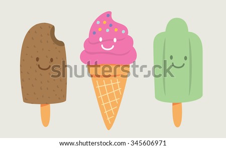set of cute cartoon ice cream vector illustration