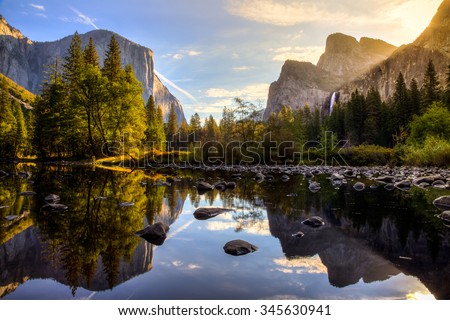 Sunrise on Yosemite Valley, Yosemite National Park, California  Royalty-Free Stock Photo #345630941