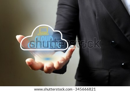 cloud computing concept  with  icons on hand , business concept , business idea