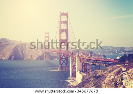 Vintage toned picture of the Golden Gate Bridge in San Francisco, USA.