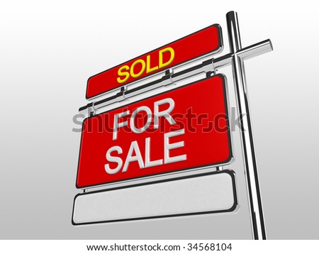Sold Home For Sale Sign (3d render)
