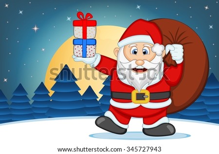 Santa Claus With Star, Sky And Snow Hill Background Vector Illustration