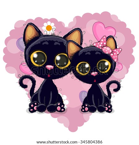 Two Cute Kittens on a background of heart
