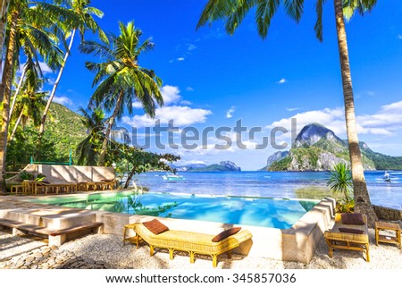 tropical luxury holidays in El Nido. beautiful resort .Palawan. Philippines Royalty-Free Stock Photo #345857036