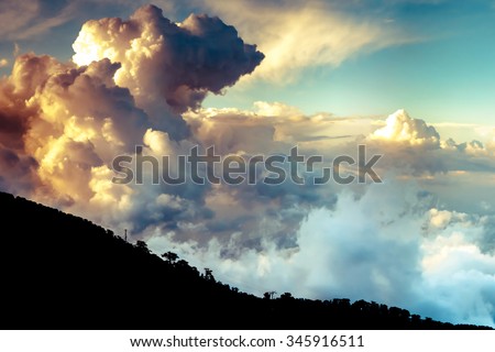 Dramatic clouds over Troodo mountains. Cyprus Royalty-Free Stock Photo #345916511