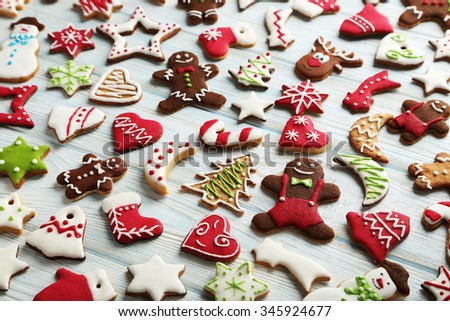 Christmas cookies on a blue wooden table
