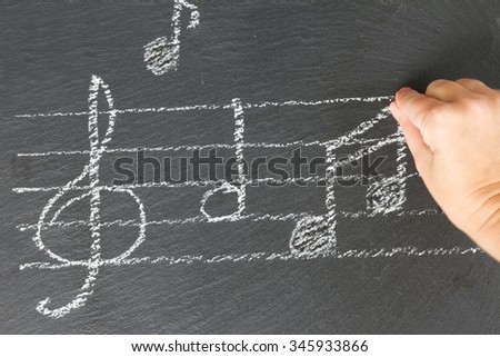 Hand drawing music notes with treble clef 