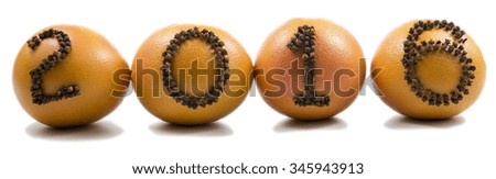 2016 to oranges on a white background