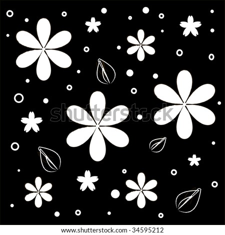 white flowers on black background. Vector illustration