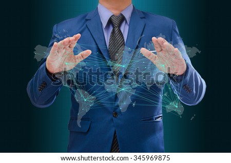 business man with visual world map screen , business concept
