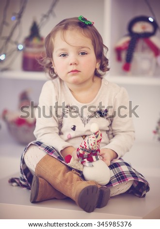 closeup portrait of cute little girl in Christmas