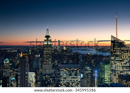 Skyscrapers of New York after sunset