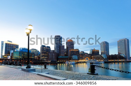 Boston Financial District at Sunset, Boston, Massachusetts, USA