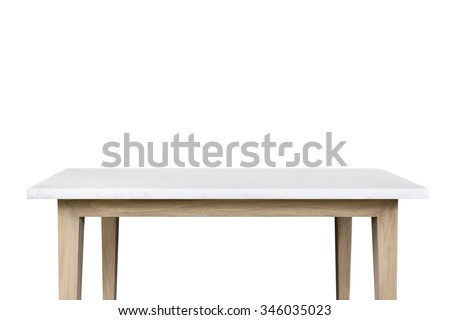 Empty top of granite stone table isolated on white background. For product display Royalty-Free Stock Photo #346035023