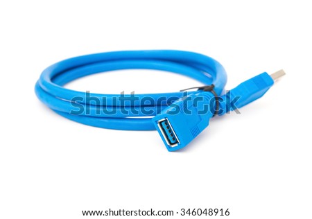 side view blue usb cable on a white background