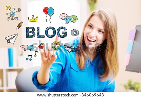BLOG concept with young woman in her home office