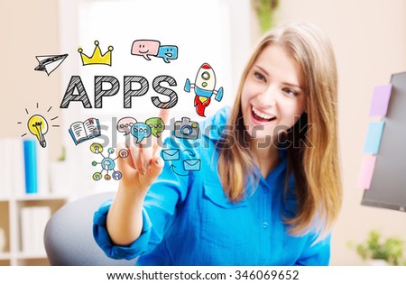 APPS concept with young woman in her home office