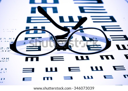 Glasses on vision test chart