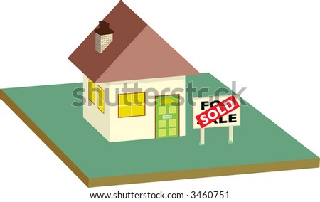 illustration of a house that has been sold with a sign in the garden