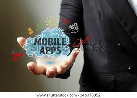 mobile apps concept with icons on hand , business concept 