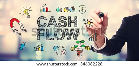 Businessman drawing Cash Flow concept on blurred abstract background 