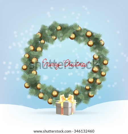 new year, the template for greetings with Christmas trees decorated with balls, vector isolated, elements for design greeting card with snowflakes, fir branches, bow frame, card, wreath