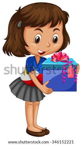Little girl carrying box of present illustration