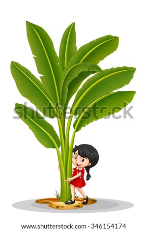 Little girl and banana tree illustration