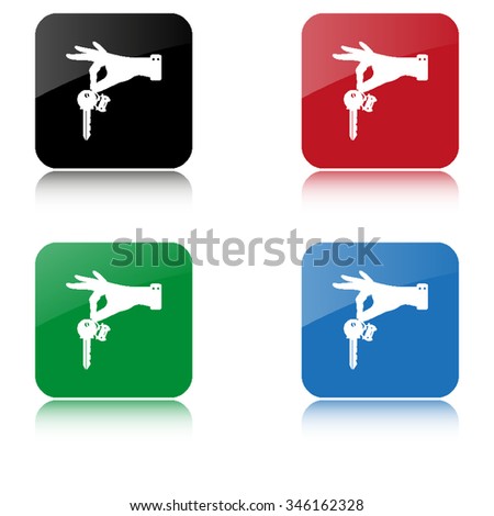 hand hold key with car  - color vector icon  with shadow
