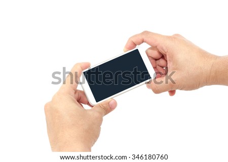 Taking photo with mobile smart phone isolated on white background with clipping path for the screen