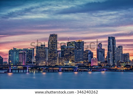 Miami City Skyline viewed from Biscayne Bay