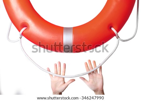 Human hands reaching for life preserver, close-up