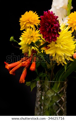Vivid picture of flowers in a bowl over black