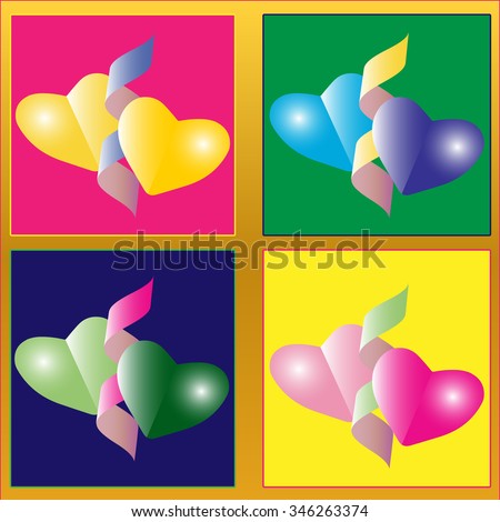 Two hearts with ribbon Icon Set.