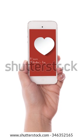 Hand  using smart phone sent message for Valentines day