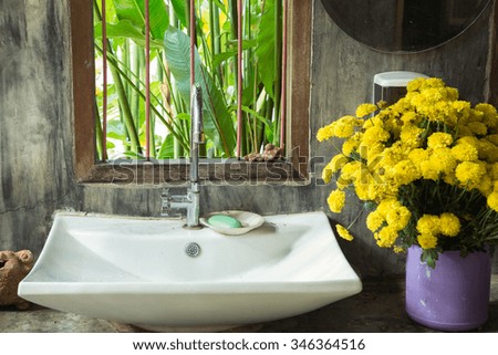 Sink on cement table loft design and nature , vintage picture style