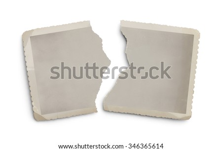 Old Torn Photo with Copy Space Isolated on White Background.