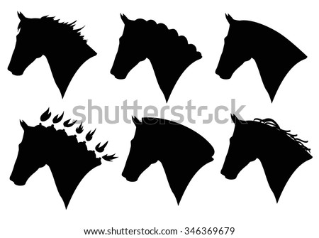 vector set of horse head silhouette. Different horse haircut type. Web design, icon page element 